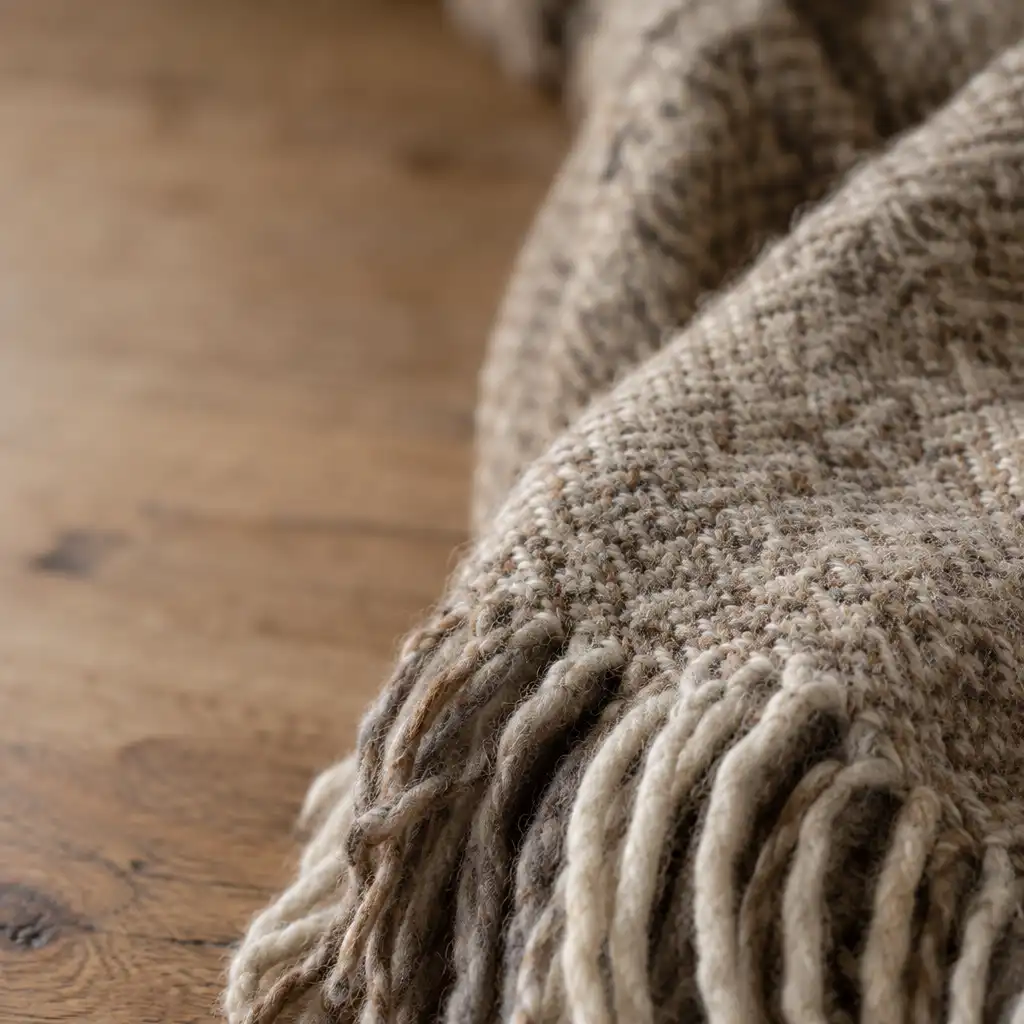 Close-up of a natural woven wool texture in a New Zealand home